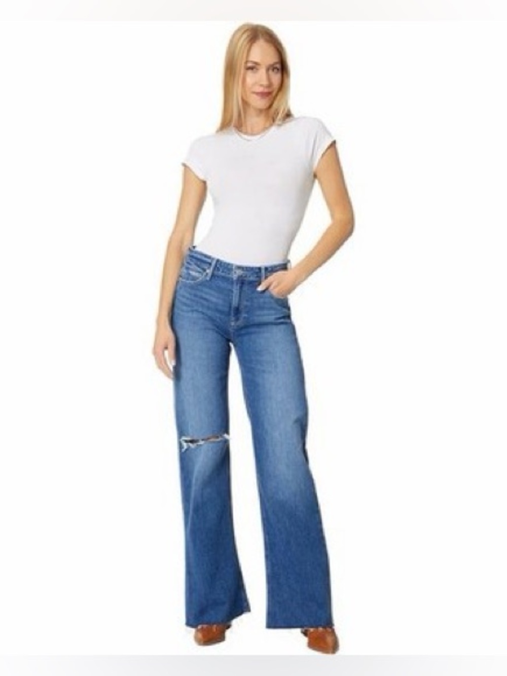 NWOT PAIGE Leenah Wide Leg Jeans in Granada Destructed, Size 29